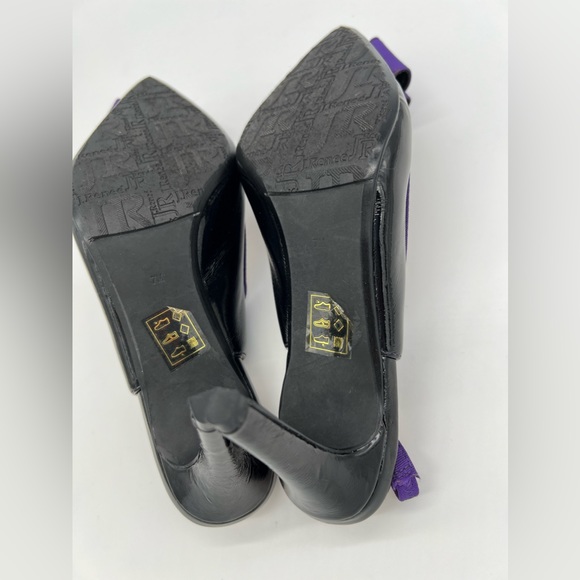J Renee Marva Slingback Size 7 M Black Patent Leather Purple Bow - Picture 14 of 16